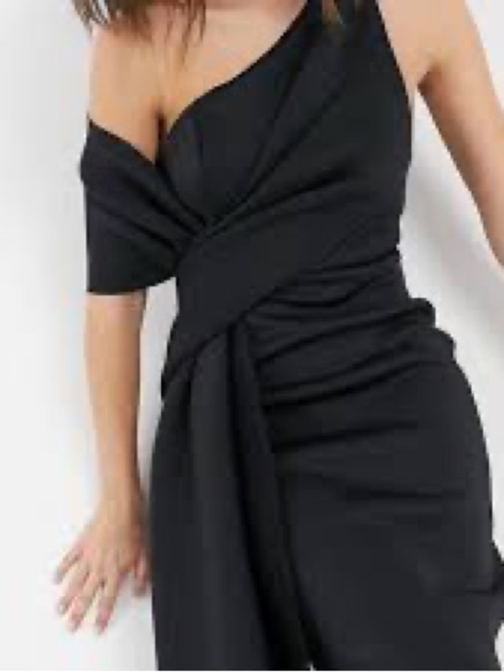 ASOS Black One Shoulder Draped Midi Dress Twist Front US 2 NWT